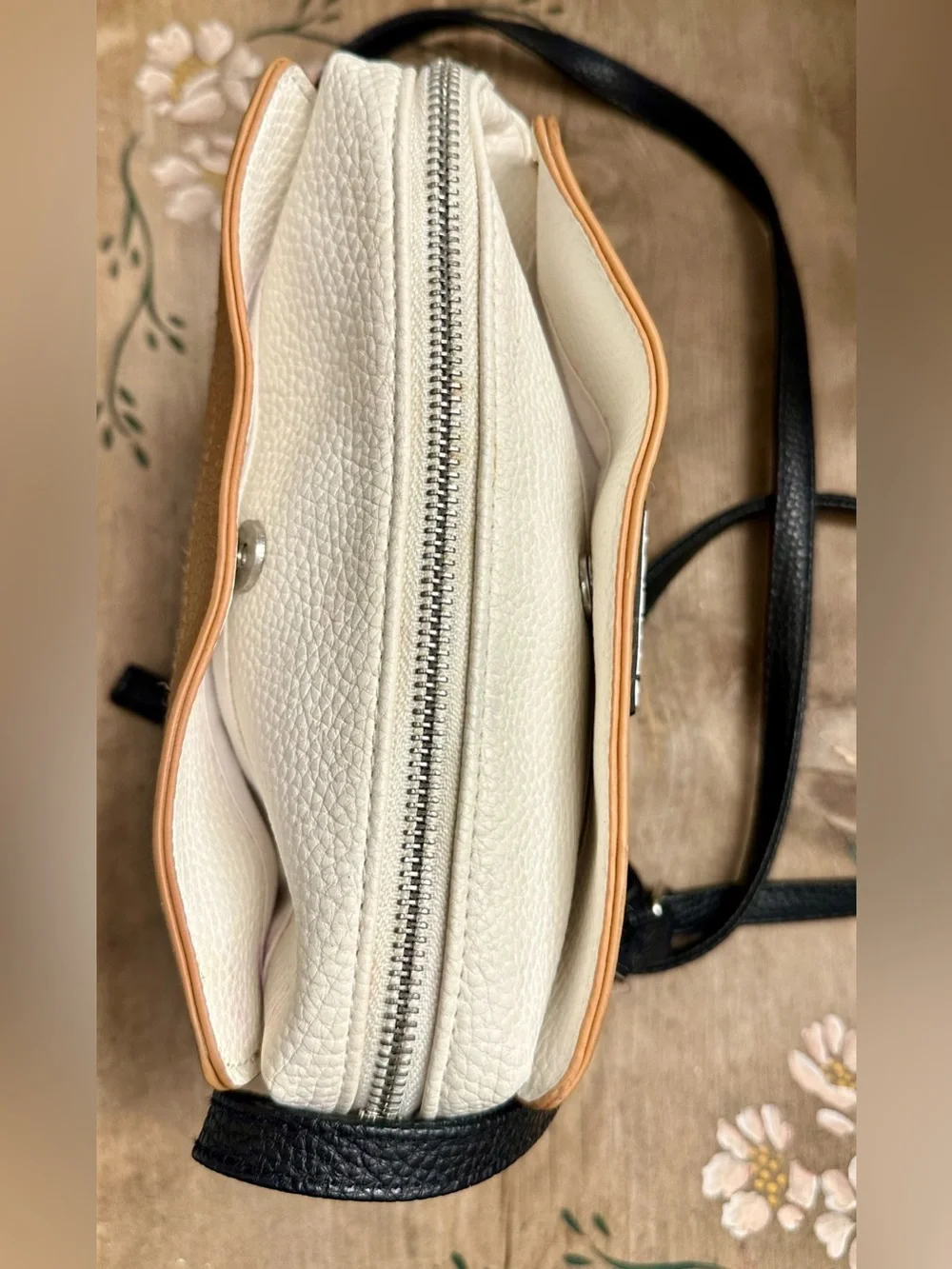 Nautica Two-Tone Tan and White Crossbody Bag with Black Strap